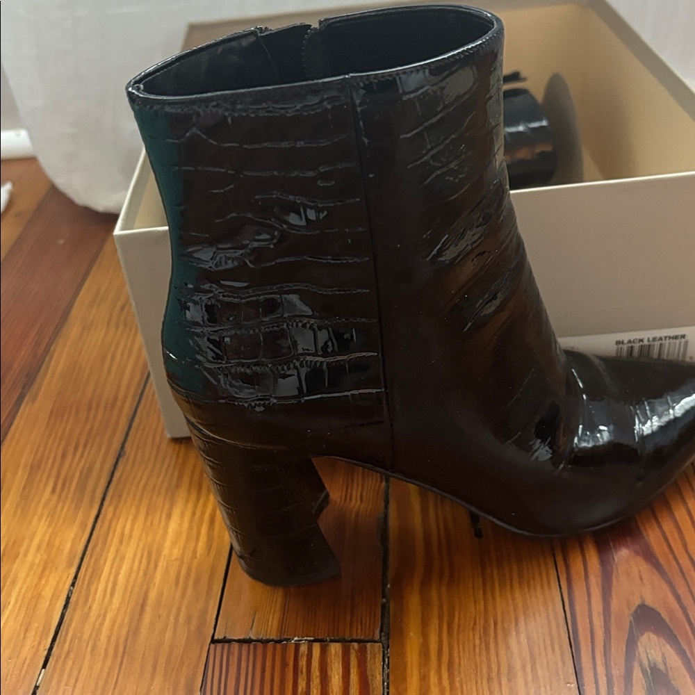 Marc Fisher Black Croc-Embossed Ankle Boots